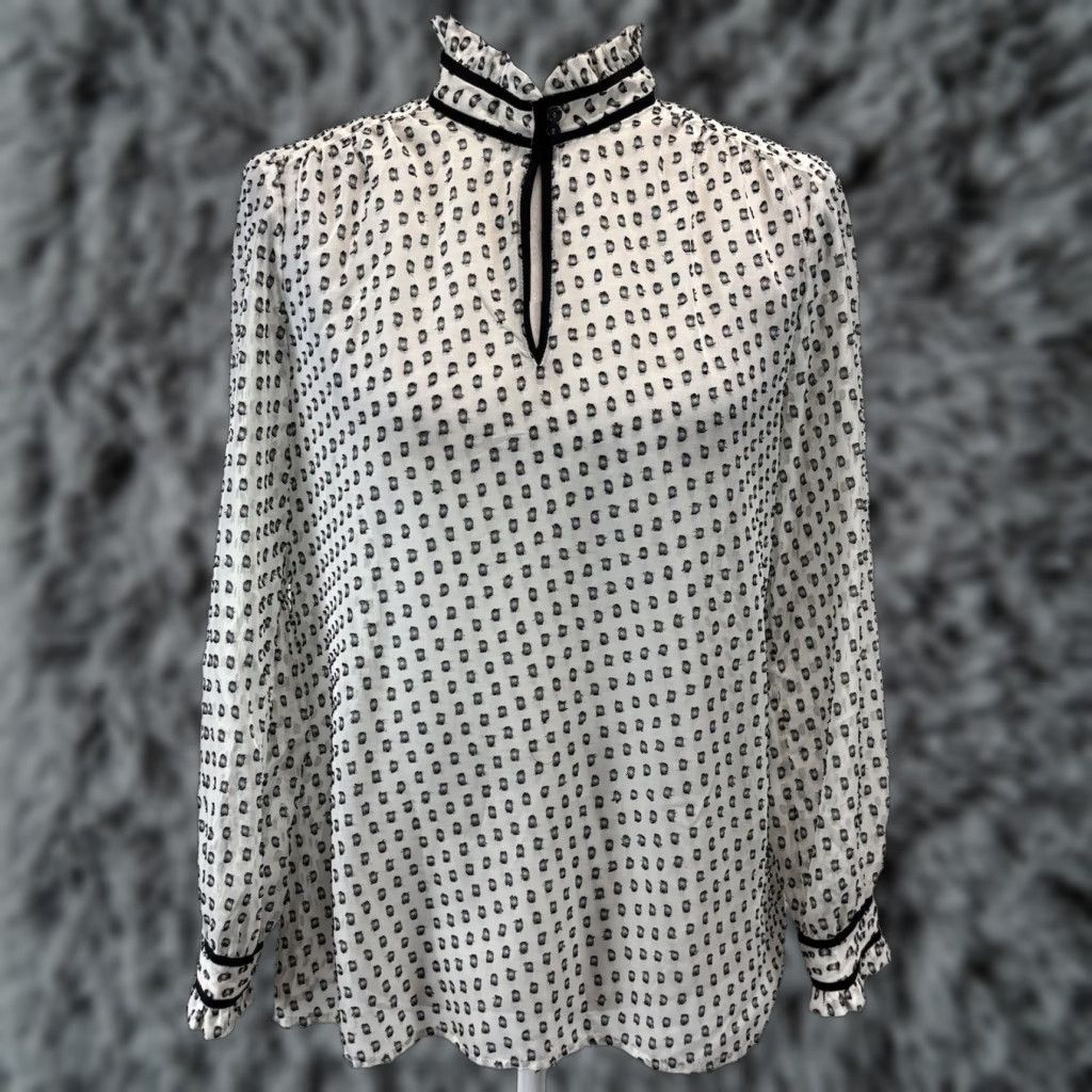 J.Crew Women’s J. Crew Factory Swiss Dot Sheer Blouse Top Sz 6 High neck EUC Size M / US 6-8 / IT 42-44 - 1 Thumbnail