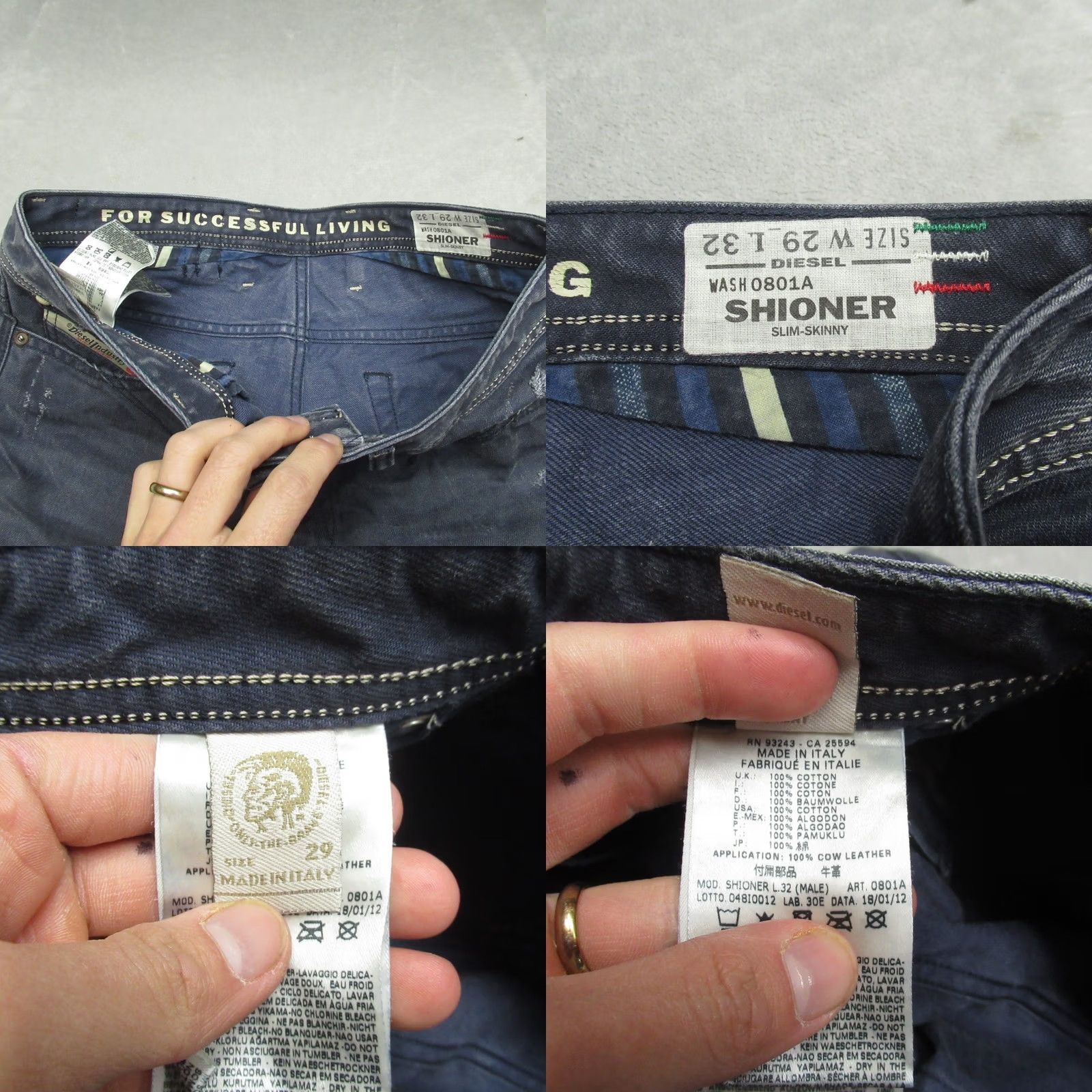 Diesel Diesel Shioner Jeans Slim Skinny 29x32 Dark Wash Denim Streetwear Men Blue 0801A Button Fly Size US 29 - 8 Thumbnail