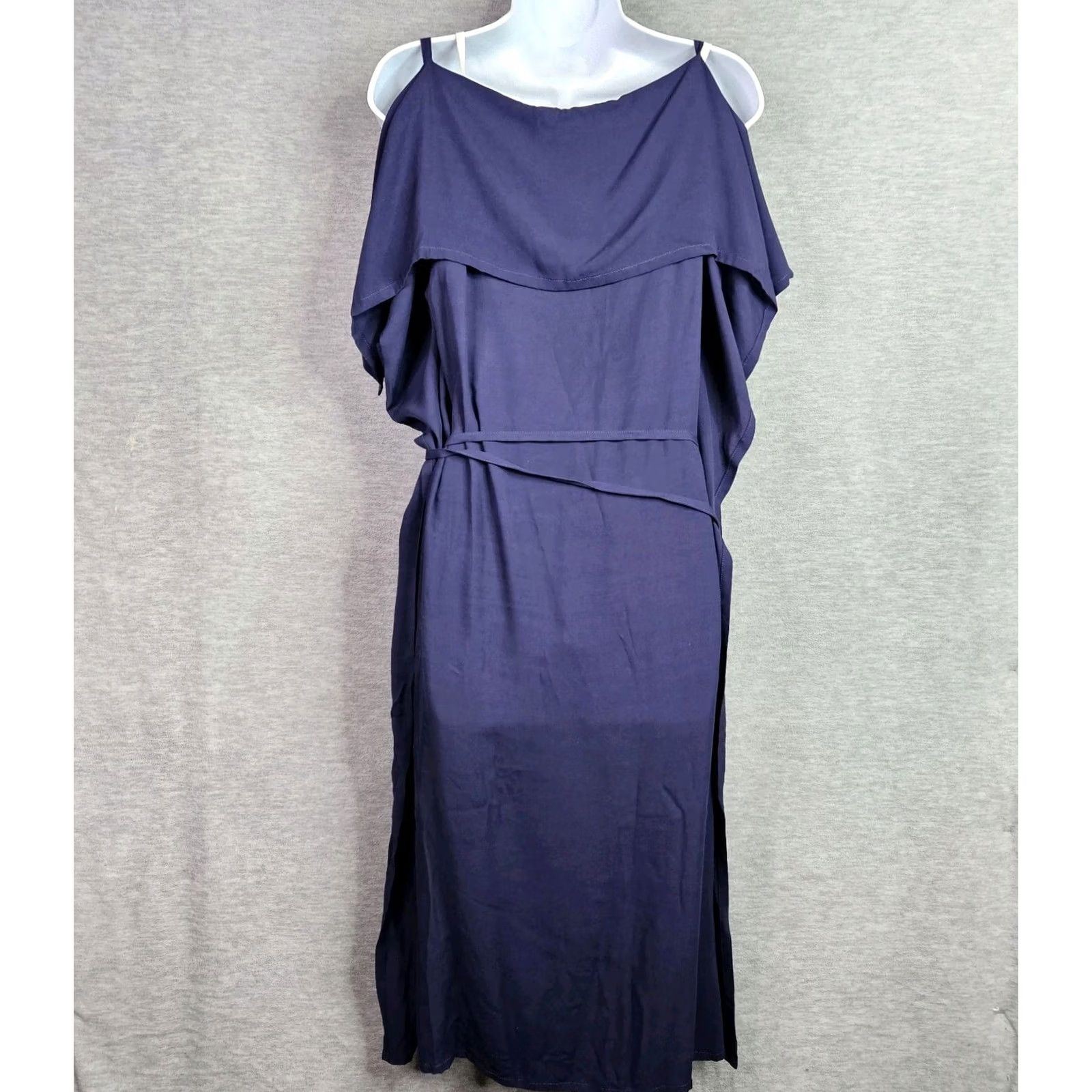 Vintage LIMI Feu Navy Blue Sleeveless Maxi Dress S Japanese Designer A-Line Solid Rayon Holiday Casual Women's Fashion Size S Size S / US 4 / IT 40 - 4 Thumbnail