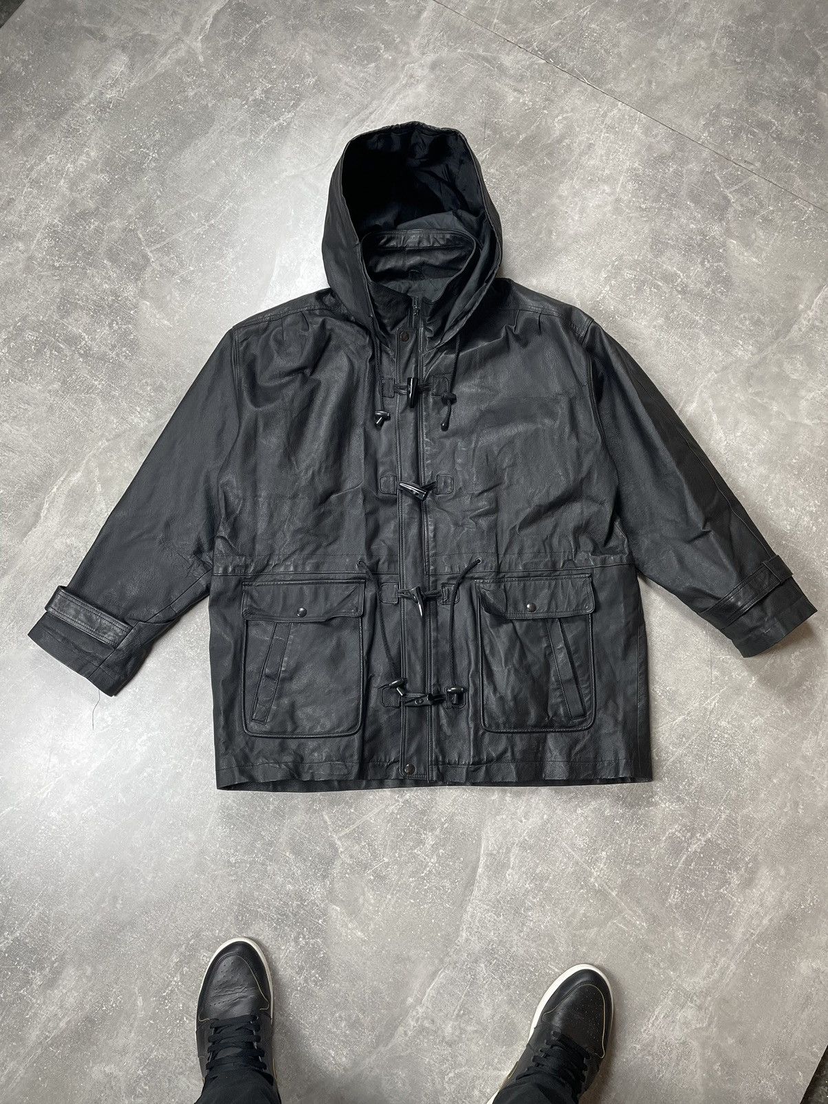 Genuine Leather × Vintage × Wilsons Leather Wilsons Vintage Genuine Leather Black Duffel Coat Jacket Size US XL / EU 56 / 4 - 3 Thumbnail