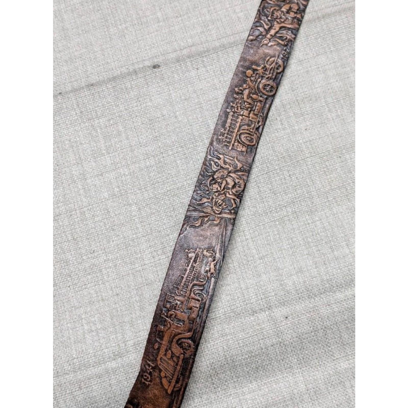 Vintage VINTAGE handcrafted USA made FIREFIGHTER leather Western belt 40 brown 1-1/2" belt Western Mens Fire Department pattern 40/42 decade Size 40 - 4 Thumbnail