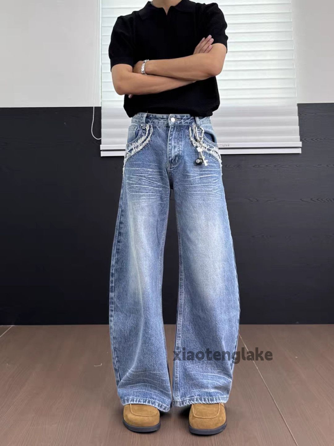 Jean Custom washed faded punk grunge baggy hiphop jeans Size US 31 - 7 Thumbnail