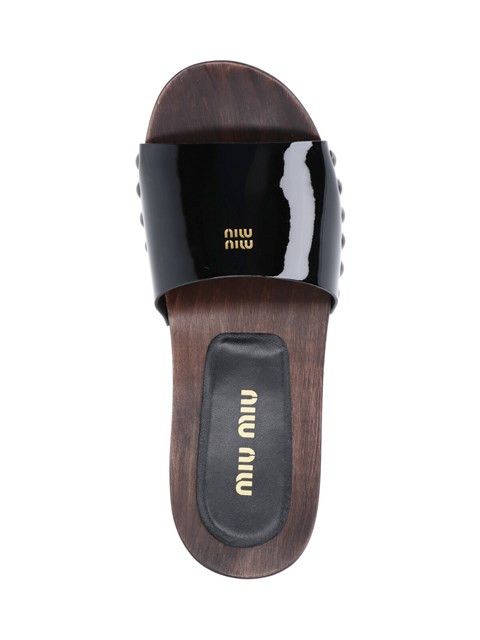 Miu Miu o1B3y1r0526 Leather Slides in Black Size US 7 / IT 37 - 4 Thumbnail