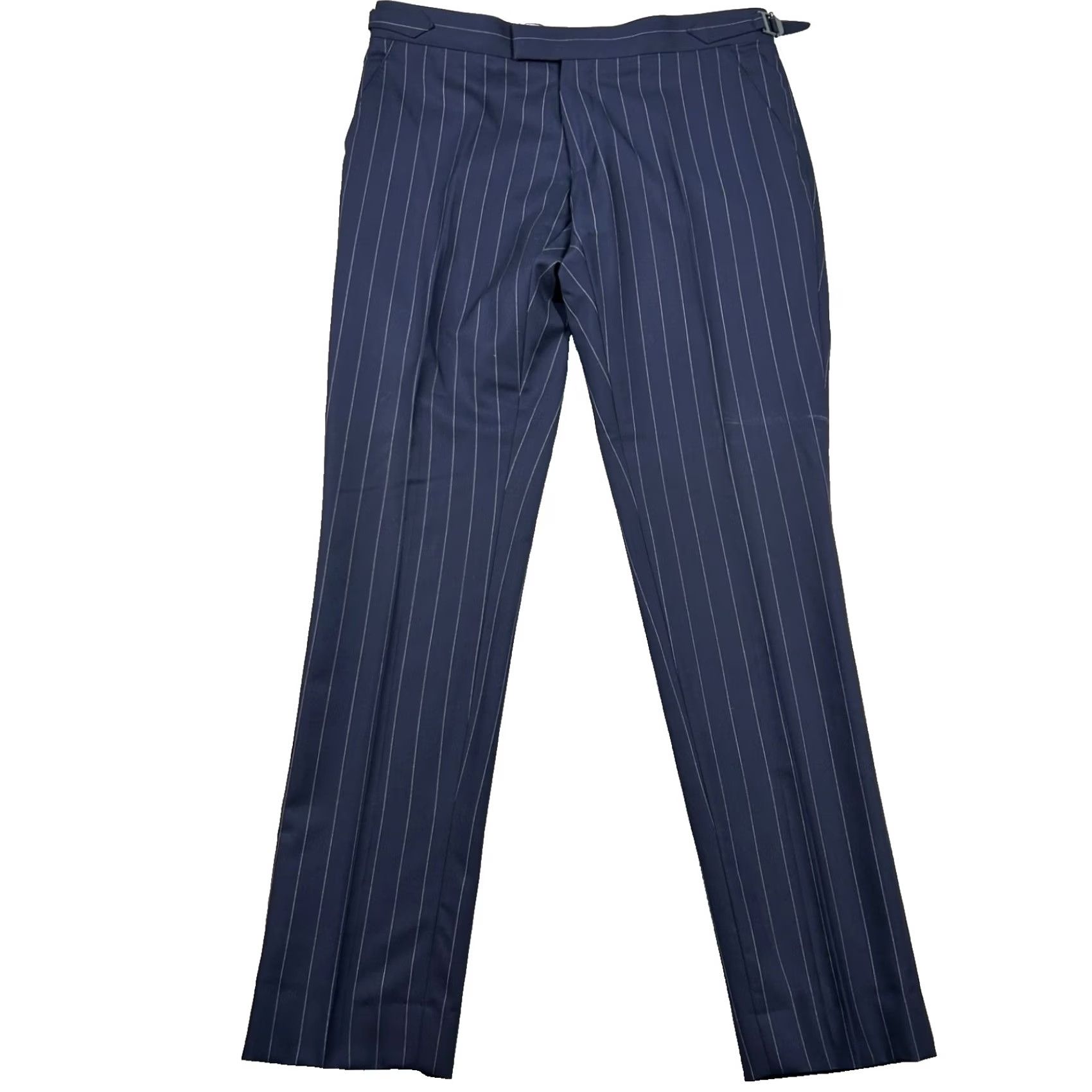 Vintage Hideoki Bespoke Suit Mens 39 Navy Wool Pin Stripe Peak Custom Tailored 32x31 Size 40R - 3 Thumbnail