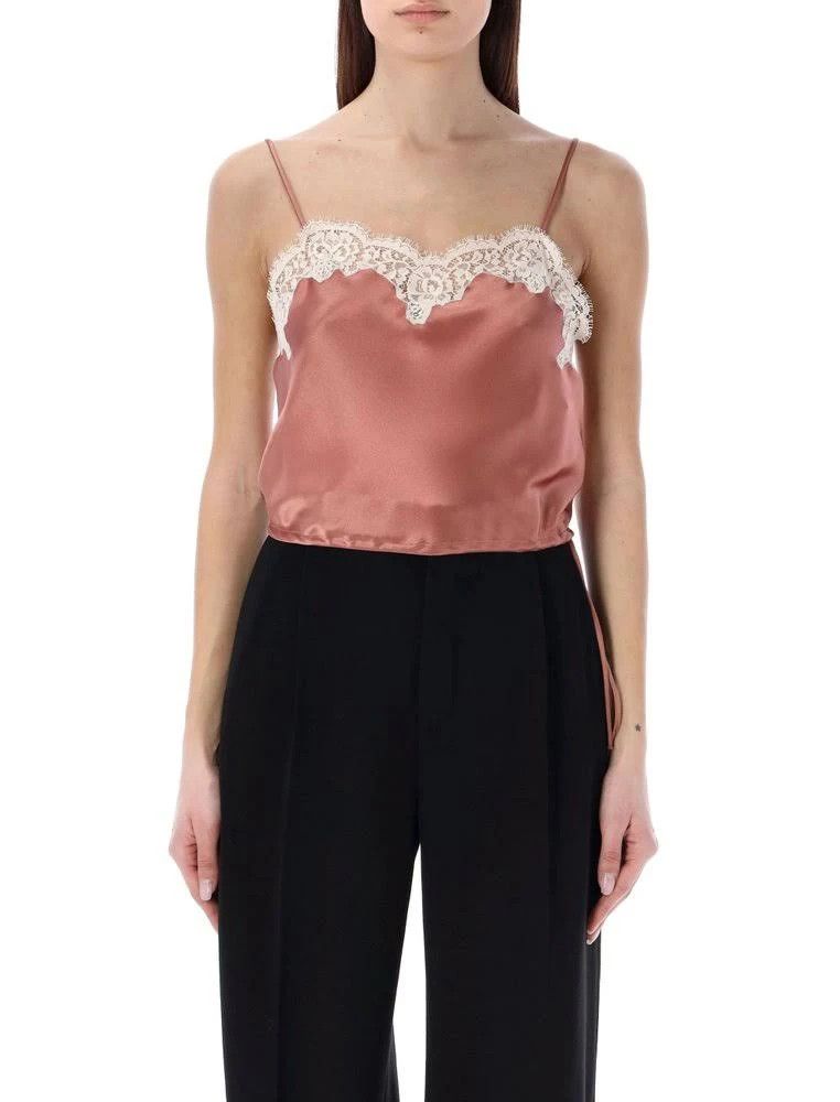 Saint Laurent Paris o1s1wg111024 Lingerie Tank Top In Crepe Satin in Brown/White Size S / US 4 / IT 40 - 4 Thumbnail