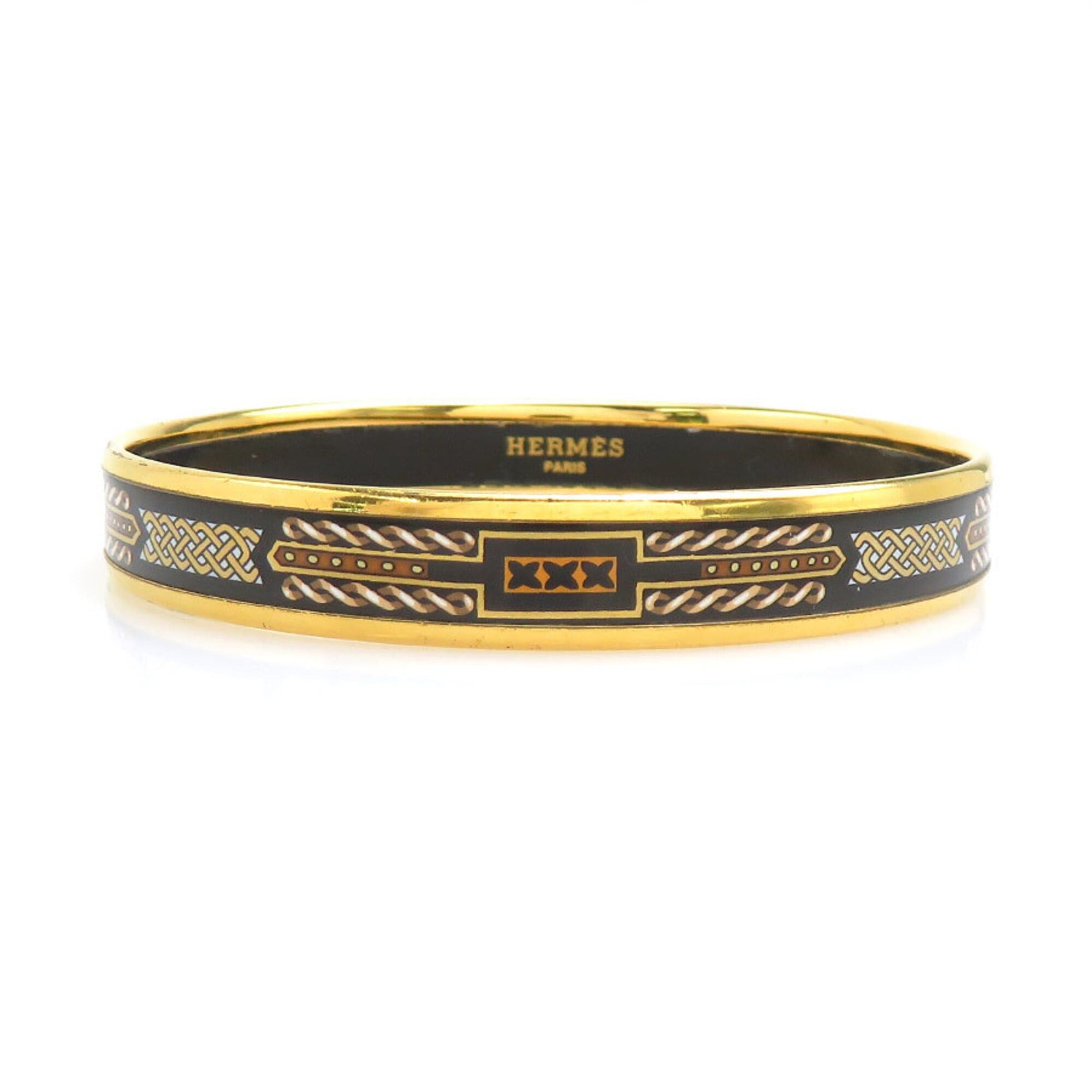 Hermes Hermes Bangle Bracelet Email Metal Enamel Gold Black White Women's e61914a Size ONE SIZE - 1 Thumbnail