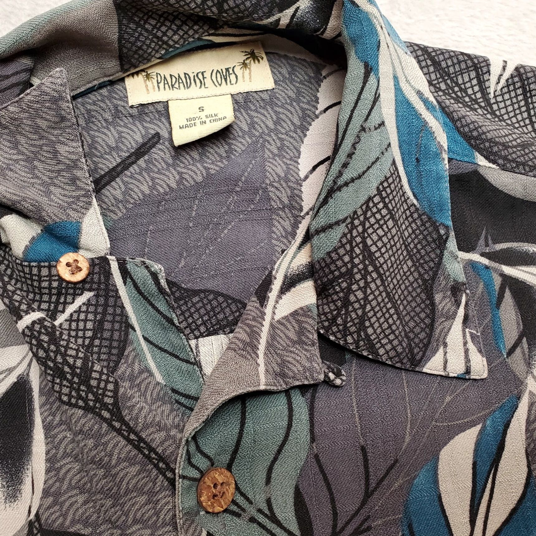 Paradise Paradise Coves Shirt Mens Small Blue Gray Floral Hawaiian 100% Silk Casual Size US S / EU 44-46 / 1 - 4 Thumbnail