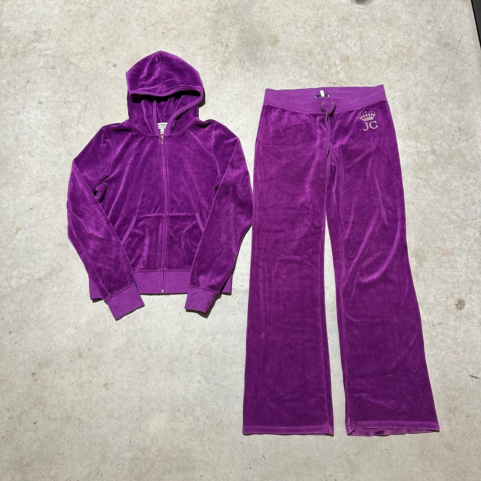 image of Juicy Couture Matching Tracksuit Set Jacket Pants in Purple, Women's (Size 30)