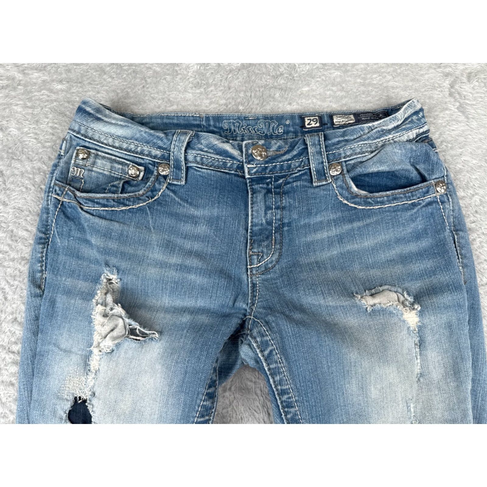 Miss Me Miss Me Jeans Women Blue Denim Ankle Skinny Distressed Low Rise 30x30 29 Slim Fit 5-Pocket Cotton Rock Southwestern Mens? Size 29" - 4 Thumbnail