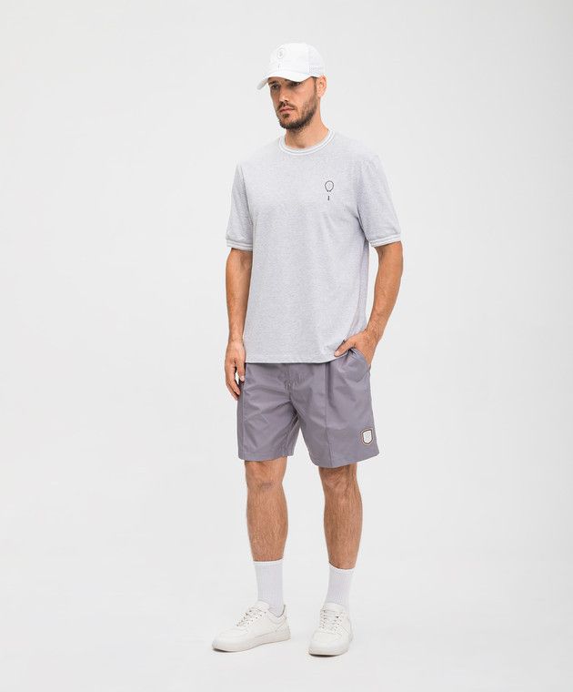 Brunello Cucinelli o1w1db10326 T-Shirt With Embroidered Tenis Logo in Grey Size US XXL / EU 58 / 5 - 2 Thumbnail