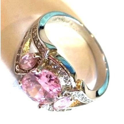 Other 3 Stone Pink Sapphire Sterling Silver .925 Ring W/Sparkling Size ONE SIZE - 3 Thumbnail
