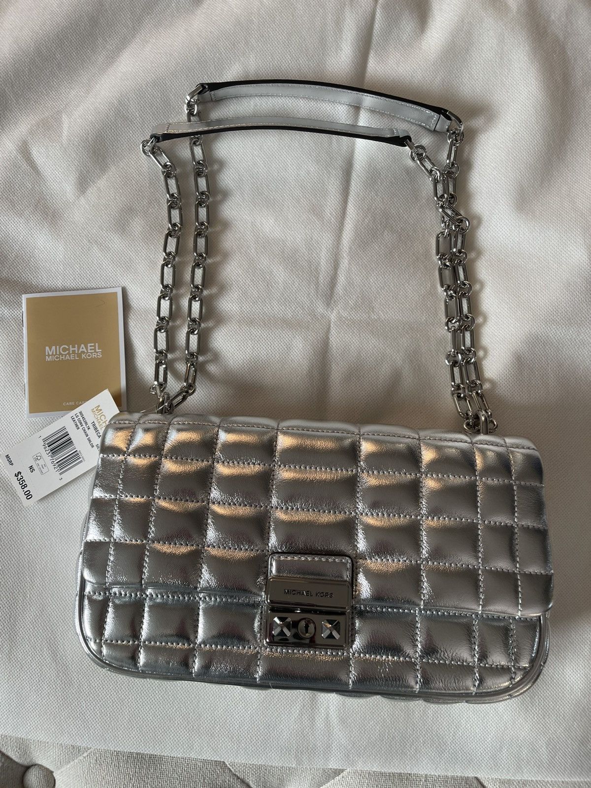 Michael Kors Michael Kors Tribeca Shoulder Bag-Silver Size ONE SIZE - 1 Thumbnail