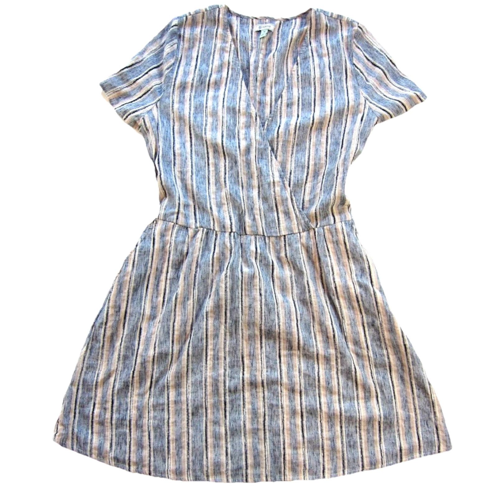 Vintage Susina Cotton Blue Pink Stripe Pocket V-Neck Short Sleeve Tie Dress M Womens Size 32" / US 10 / IT 46 - 2 Thumbnail