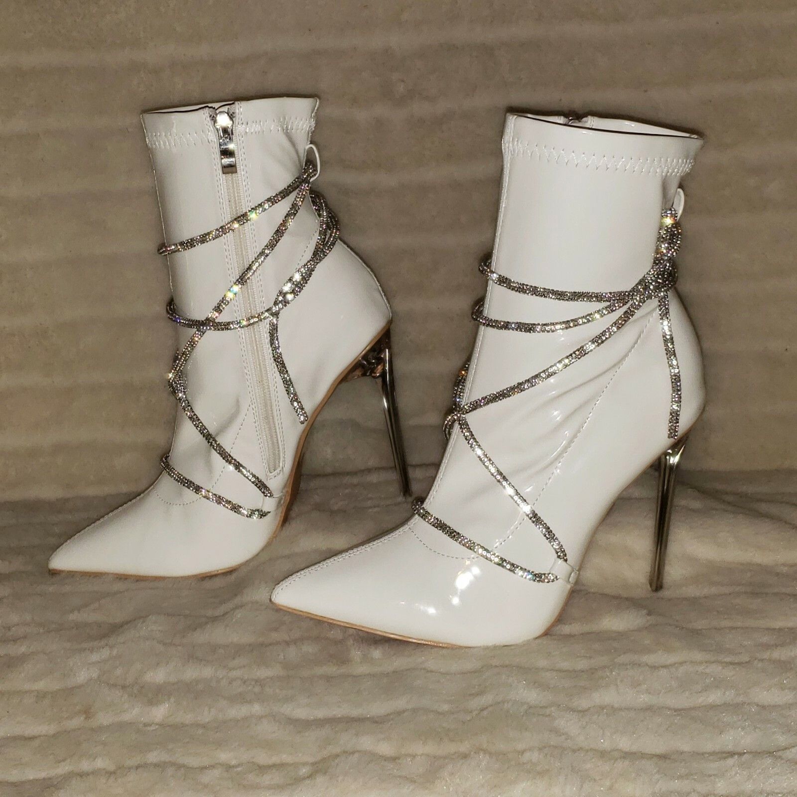 Other Destiny White Stretch Patent Cable Rhinestone Strap High Hee Size US 11 / IT 41 - 9 Thumbnail