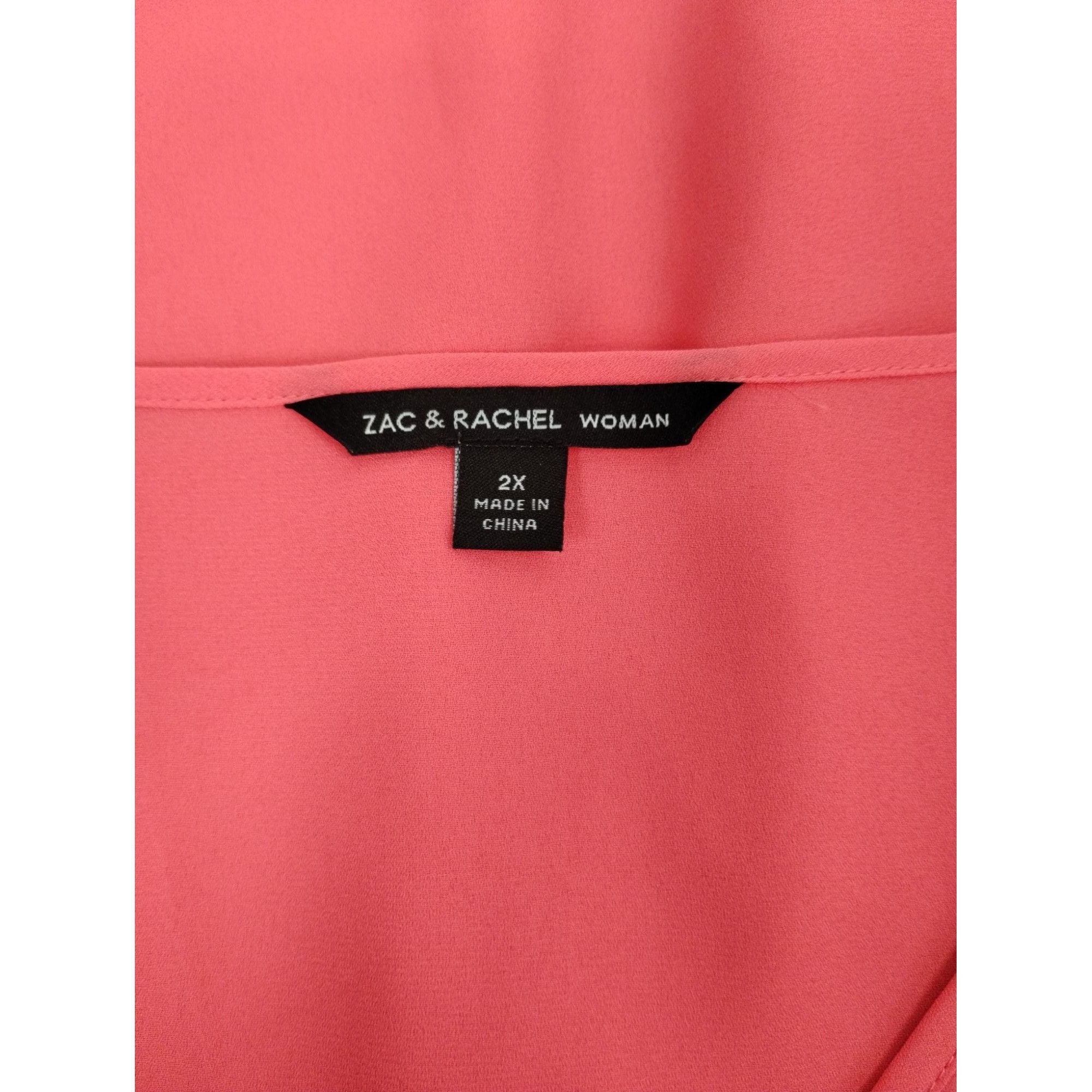 Other Zac and Rachel Womens 2X Pink V-Neck Rolled Sleeve Blouse wi Size 3XL / US 20-22 - 5 Thumbnail