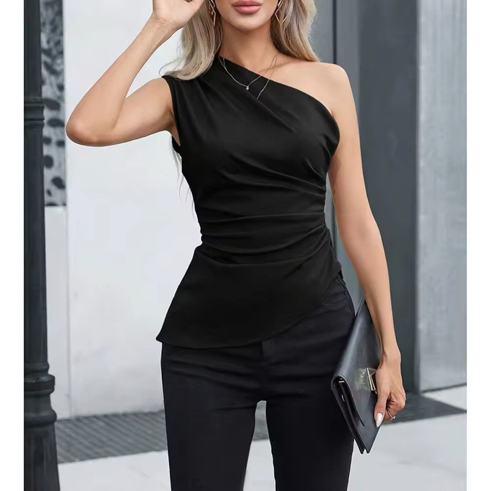 Saint Laurent Paris × Yves Saint Laurent Sexy Plain Sleeveless One-Shoulder Skinny Fit Size XS / US 0-2 / IT 36-38 - 2 Thumbnail