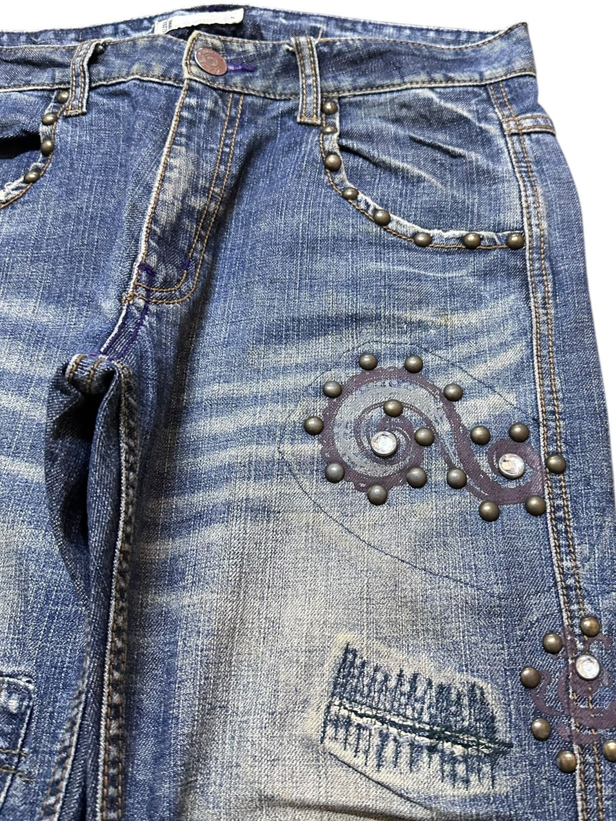 POST ARCHIVE FACTION (PAF) Vintage Global Work Studded Bondage Punk Denim Size US 31 - 7 Thumbnail