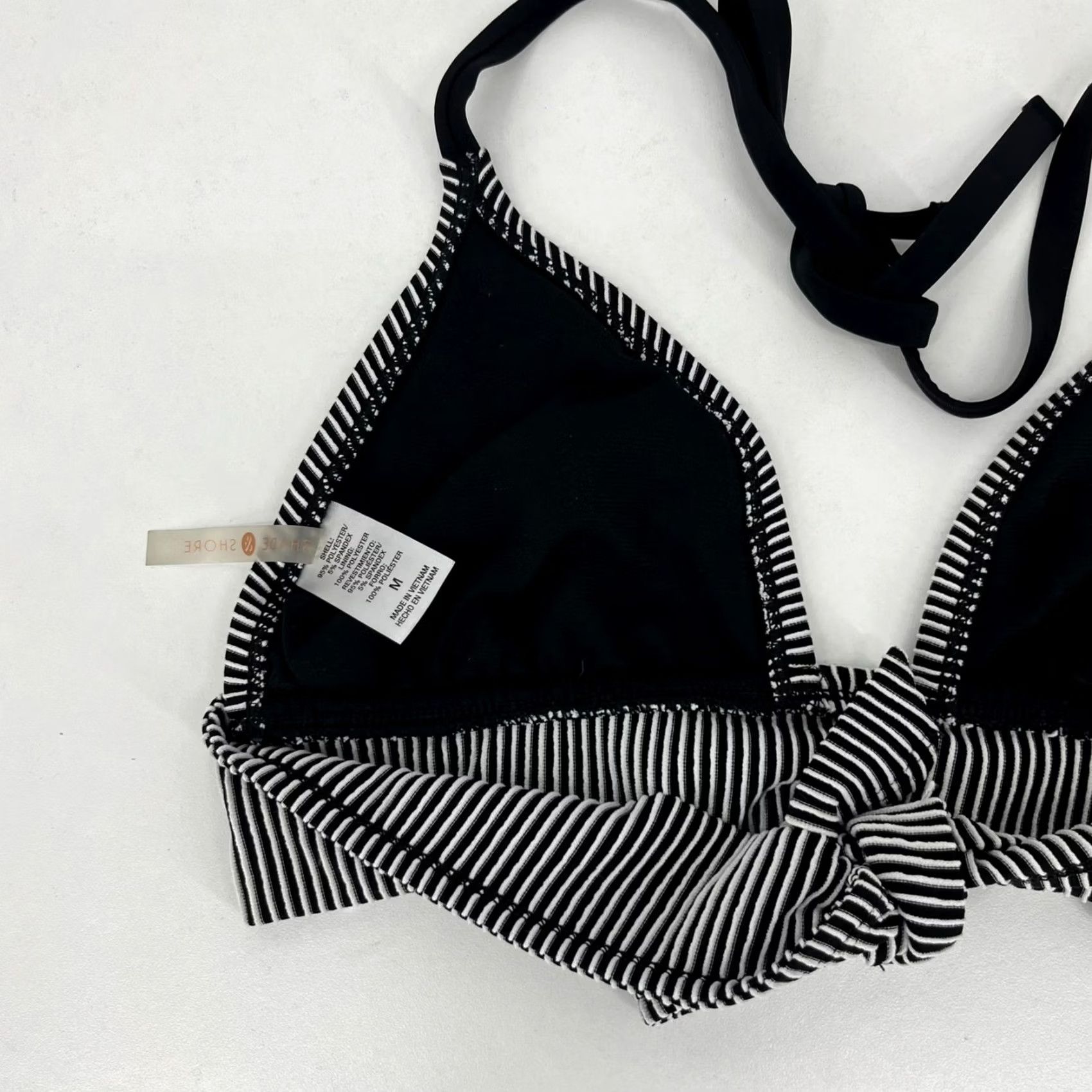 Vintage Shade & Shore Bikini Top Women's M Black Striped Triangle Wireless Halter Top M BLACK Striped Triangle Wireless Women’s Bikini Top Size M / US 6-8 / IT 42-44 - 6 Thumbnail