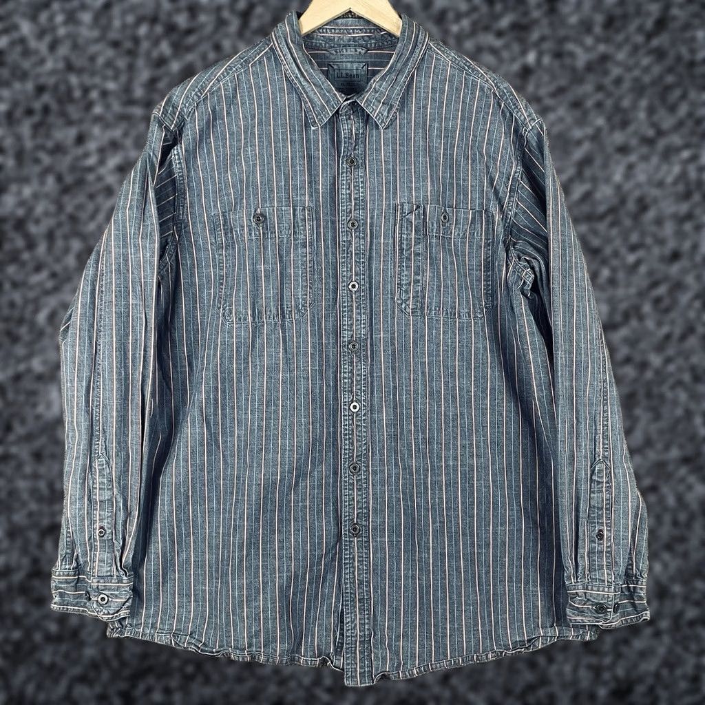 Vintage LL Bean Mens Denim Shirt XL Tall Blue Red Striped Workwear Button T732 Size US XL / EU 56 / 4 - 1 Thumbnail