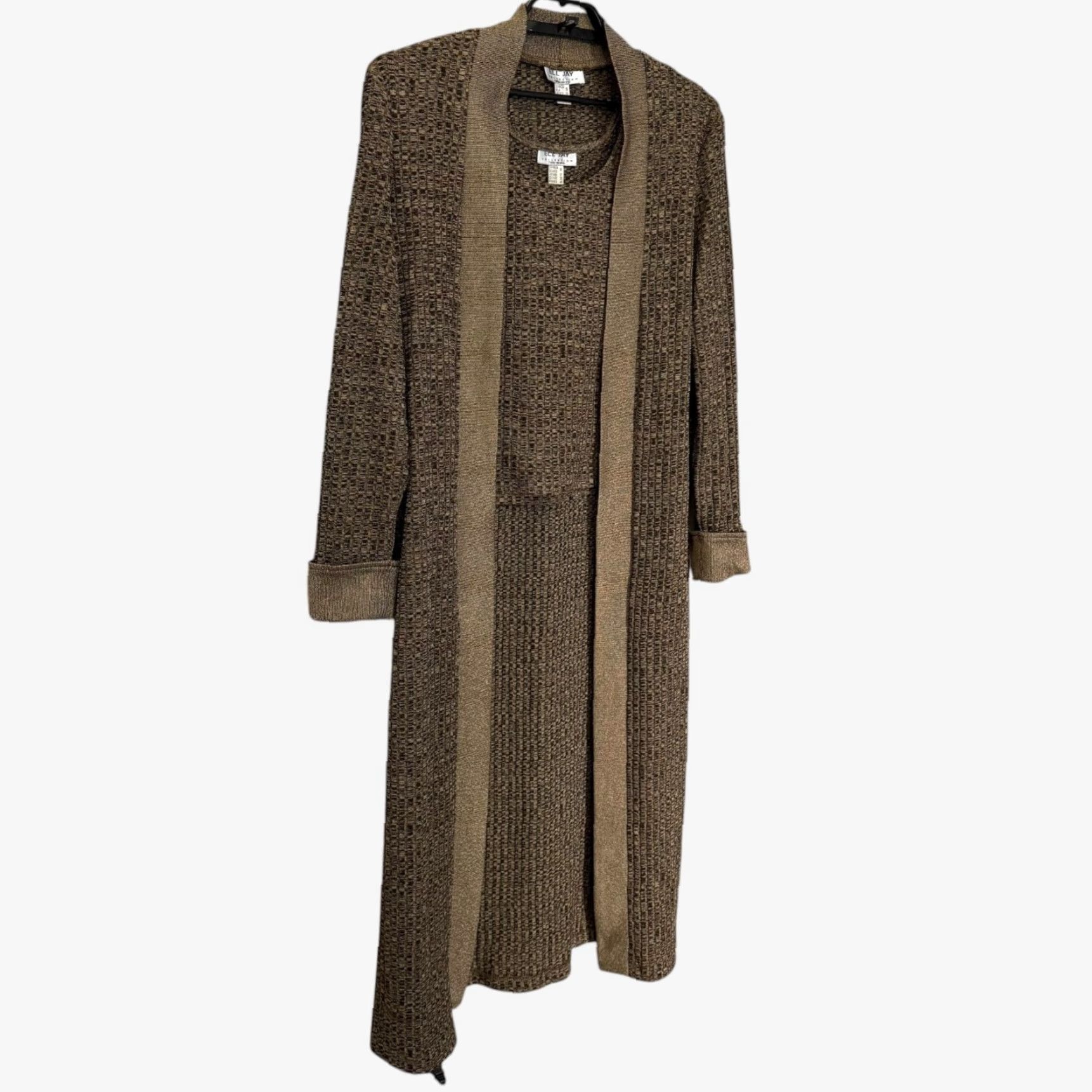 Vintage VINTAGE ELL JAY Cardigan Set – Open-Front Duster & Tank Top – Women's 10 – Brown Knit Knitwear Boho City Classic Preppy 2-Piece Set Size L / US 10 / IT 46 - 3 Thumbnail