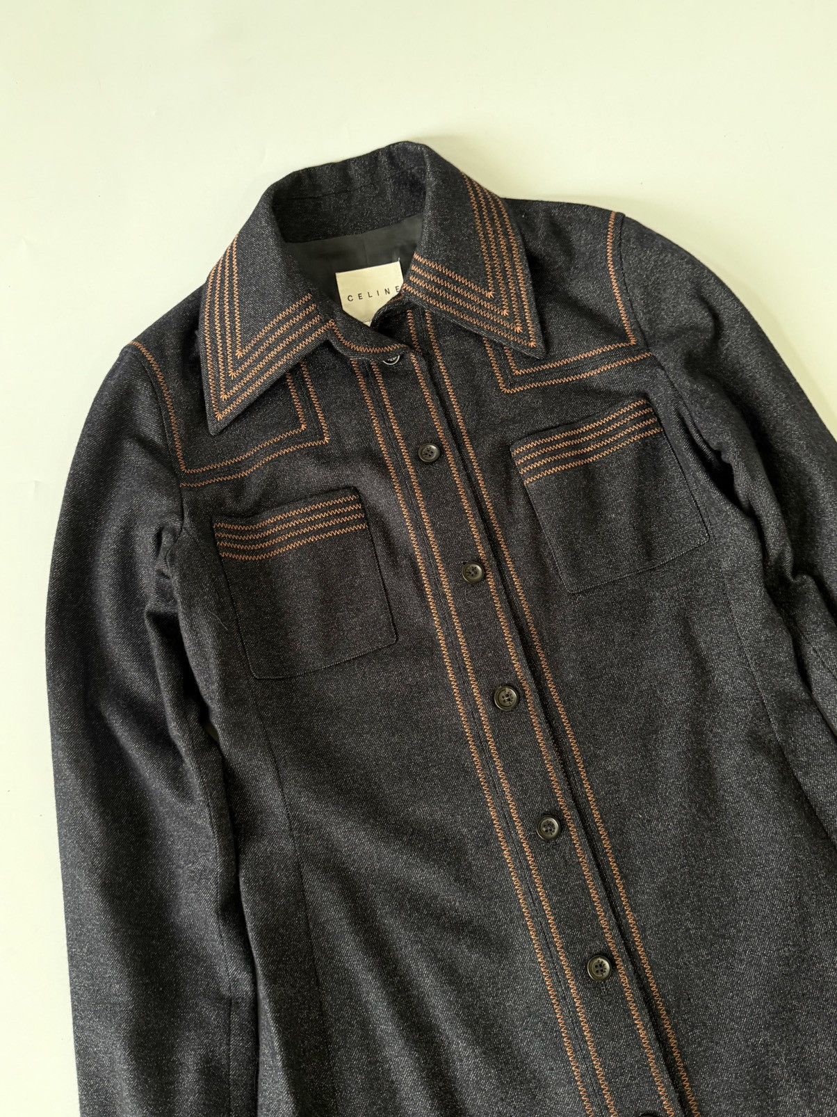 Celine 1990’s Celine Long Sleeved Charcoal Denim Maxi Shirt Dress Size XS / US 0-2 / IT 36-38 - 4 Thumbnail