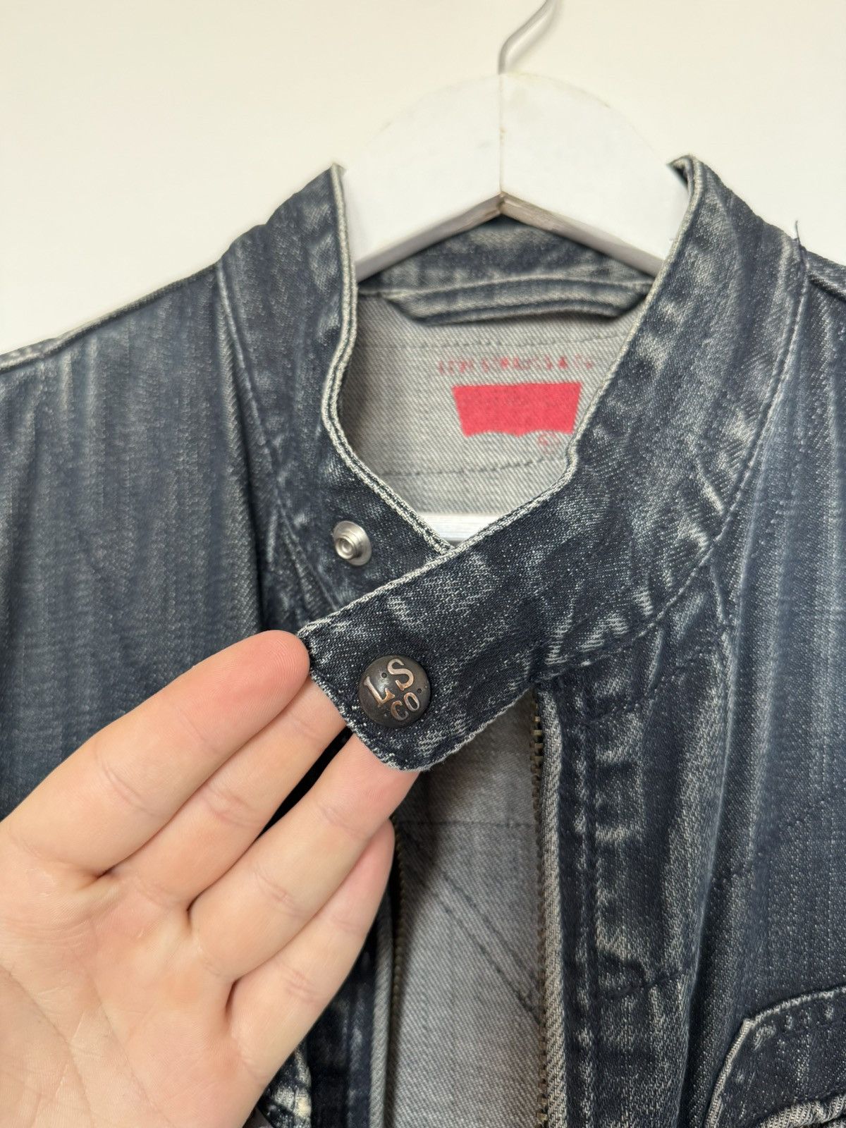 Levi's Levi’s Navy Washed Distressed Double Zip Biker Denim Jacket Size US XL / EU 56 / 4 - 14 Thumbnail