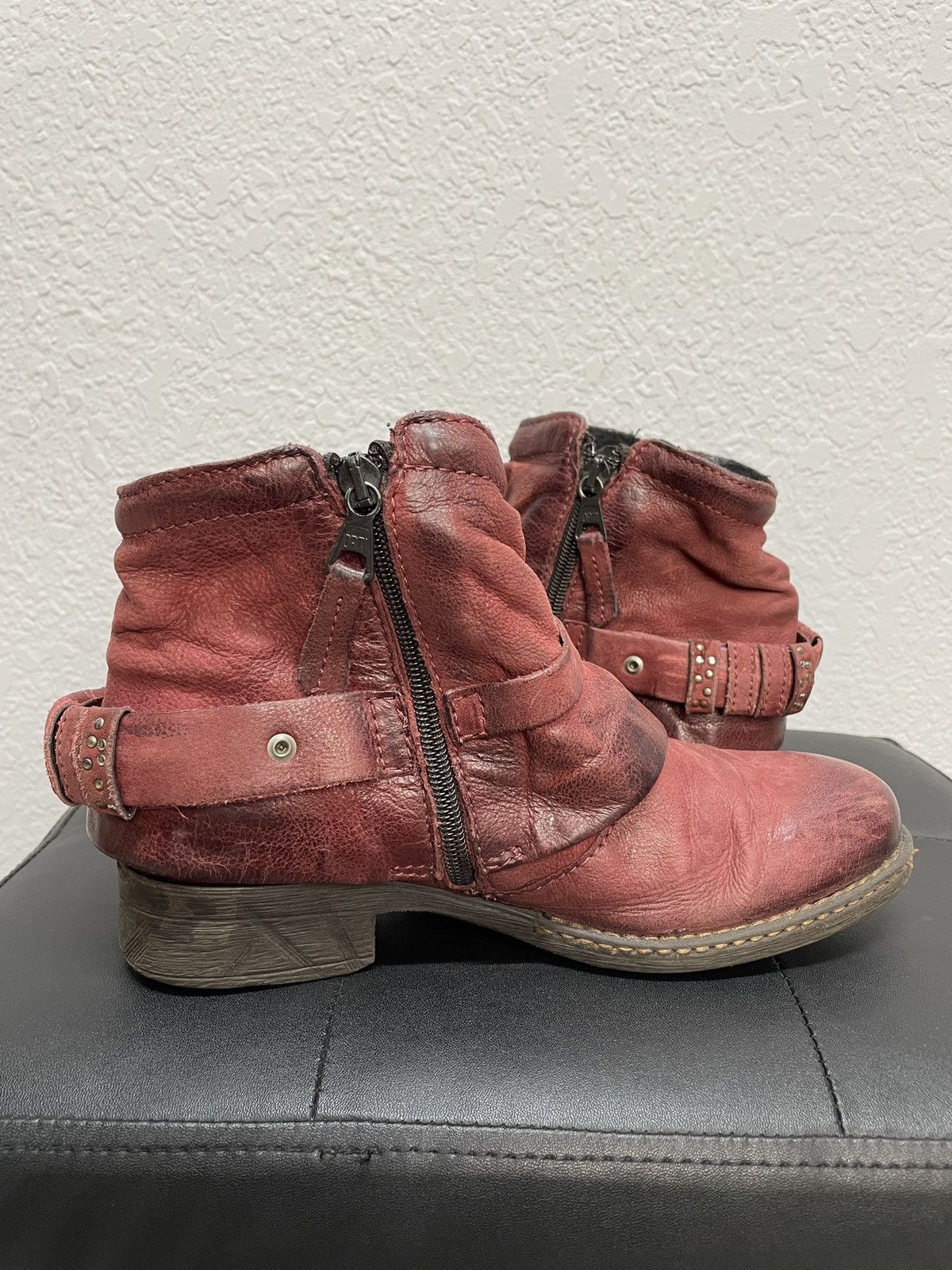 If Six Was Nine Vintage Italian AS98 Heel Leather Biker Boots In Dark Red Size US 7 / IT 37 - 6 Thumbnail