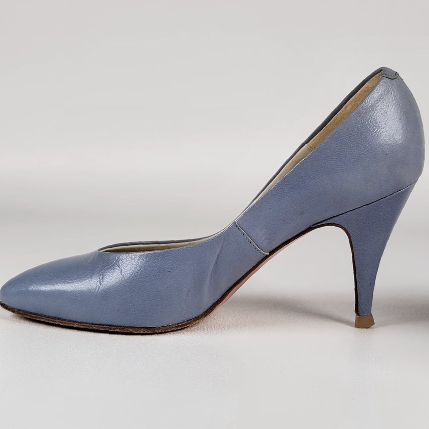 Vintage VINTAGE Gaven Spiegel Blue Leather Stiletto Dress Shoes Women's Size 6.5 M Pump Leather Blue 60s Womens Shoes Size M / US 6-8 / IT 42-44 - 5 Thumbnail