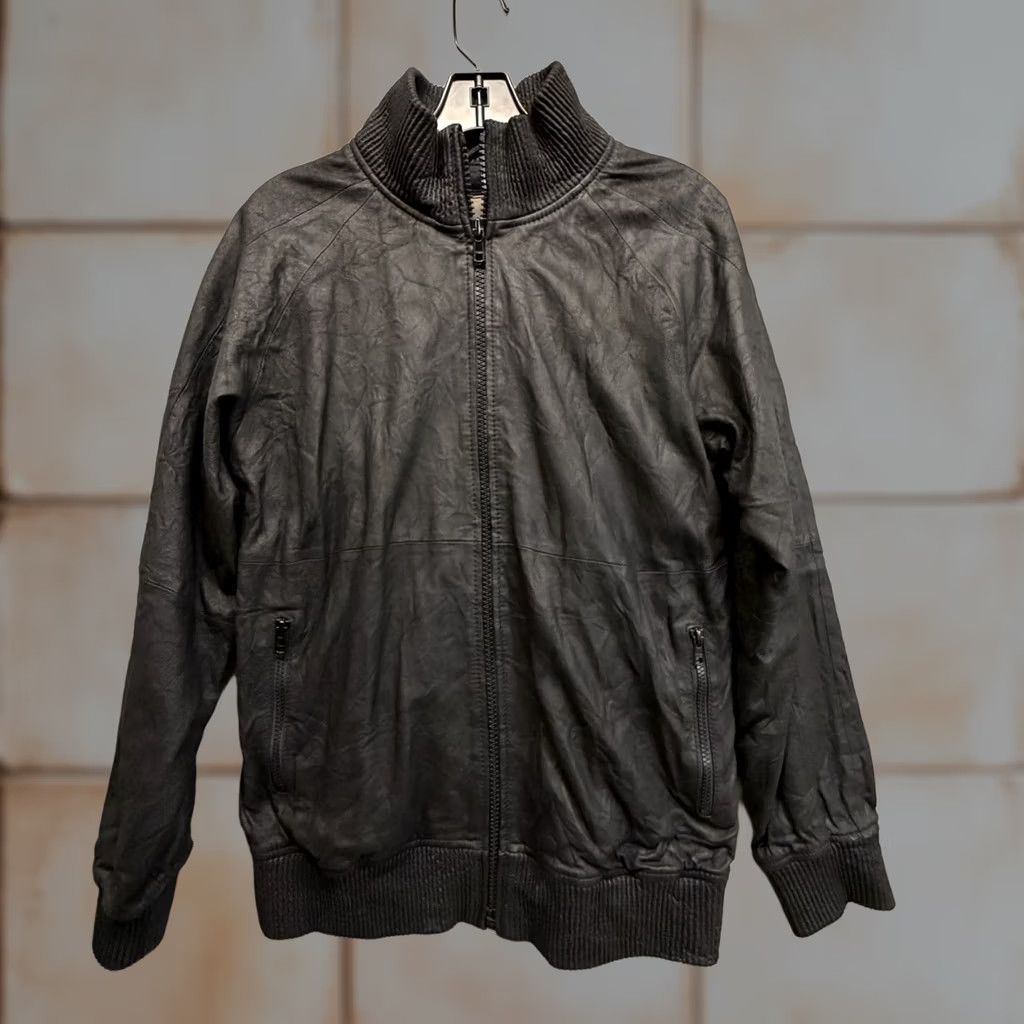 Vintage Invisible Tailoring Leather Bomber Jacket Men Medium Black Zip Size US M / EU 48-50 / 2 - 1 Thumbnail