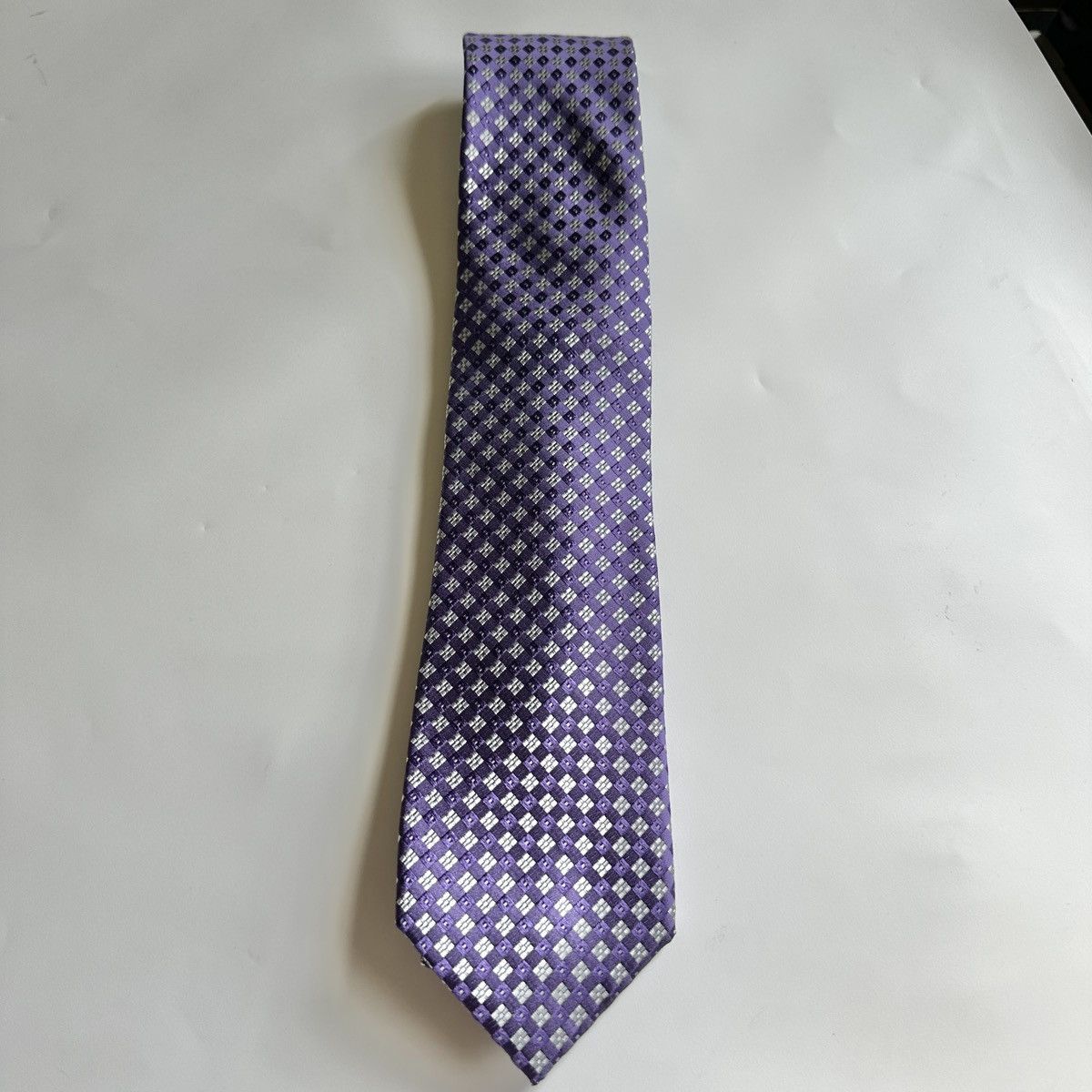 Michael Kors Michael Kors Geometric Purple and Silver Silk Tie Size ONE SIZE - 2 Thumbnail