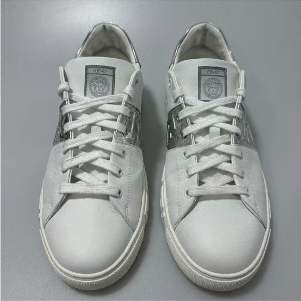 Versace Versace Croc-Print Leather Sneakers White Silver Men's Size Size US 11 / EU 44 - 2 Thumbnail