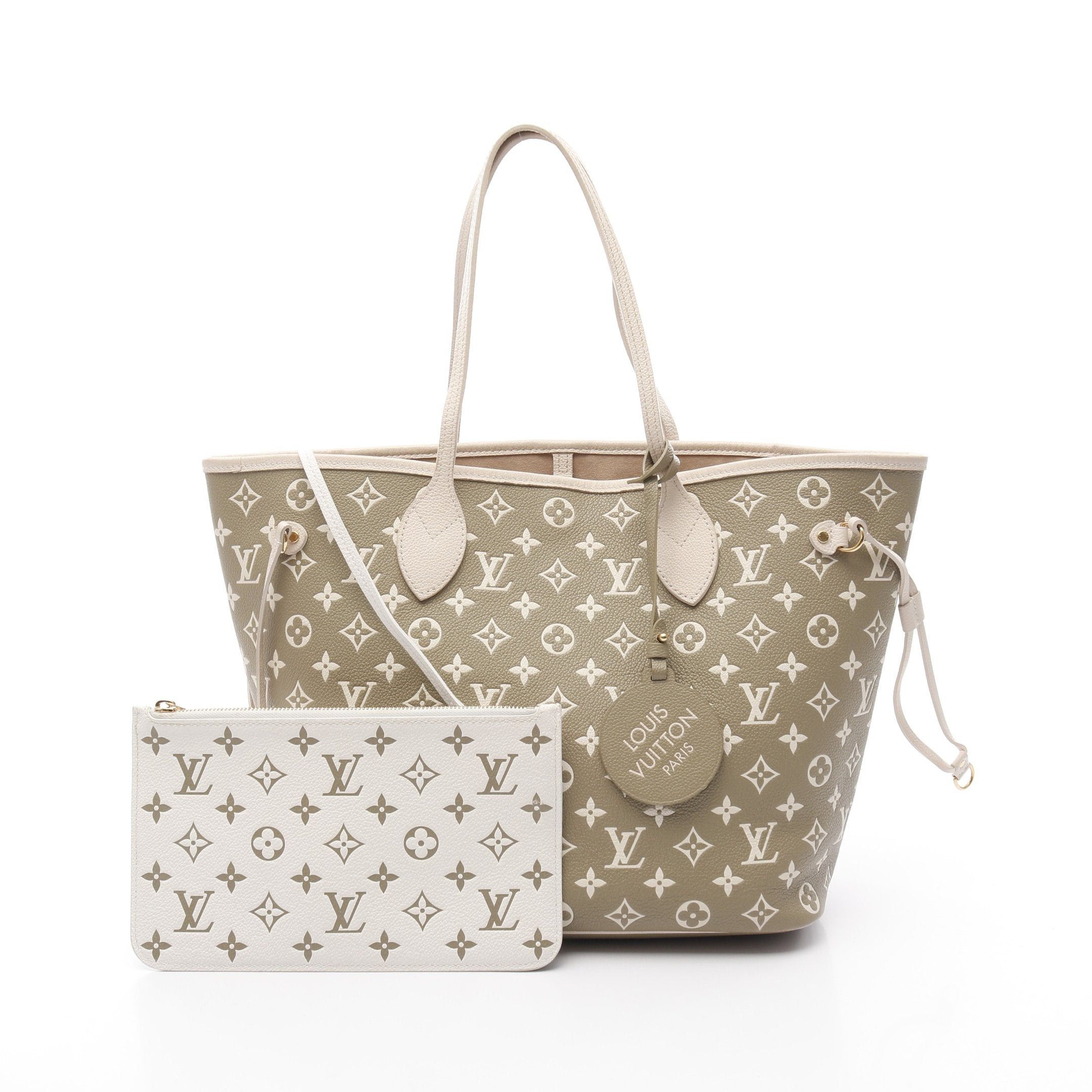 Louis Vuitton Neverfull Mm Monogram Empreinte Spring In The City Khaki Beige Shoulder Bag Tote Leather Green Ivory, Women's