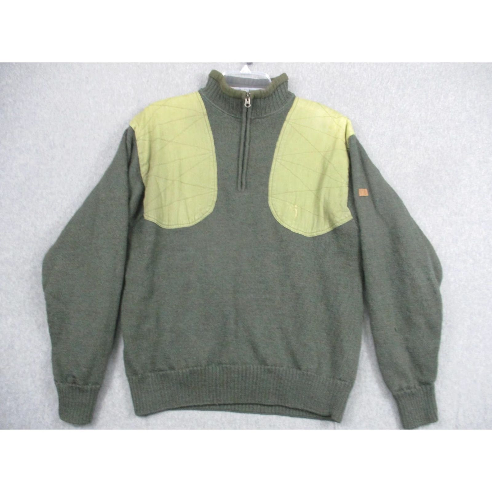Vintage Beretta Mens Sweater Long Sleeve Green Wool Lined 1/4 Zip Mock Neck Shooting Patch Quilted Shoulders Padded" Size US M / EU 48-50 / 2 - 3 Thumbnail