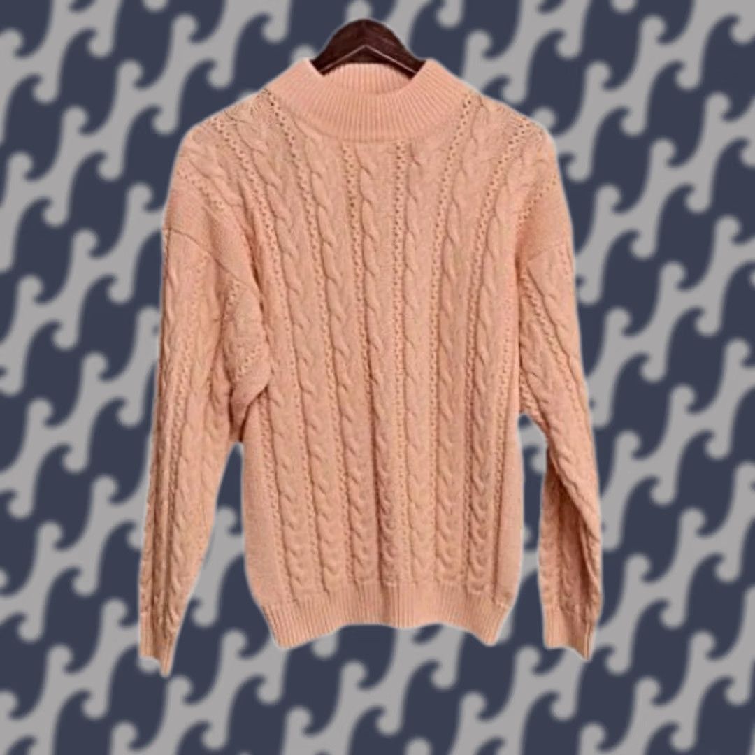 Vintage VINTAGE 80s Peach Cable Knit Mock Neck Sweater Womens M Carriage Court Sweater Size M / US 6-8 / IT 42-44 - 1 Thumbnail