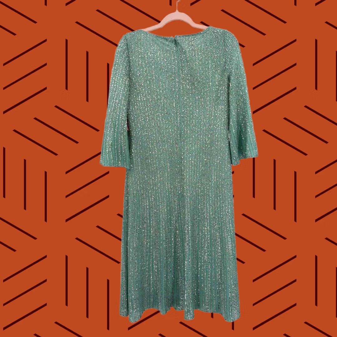Vintage St John Dress Long Sleeve Midi Metallic Blue Size 4 Pre-Owned Size S / US 4 / IT 40 - 1 Thumbnail