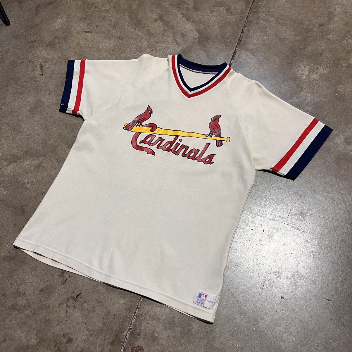 MLB Vintage 80s St Louis Cardinals Sand Knit Jersey Raglan MLB Size US XL / EU 56 / 4 - 2 Thumbnail