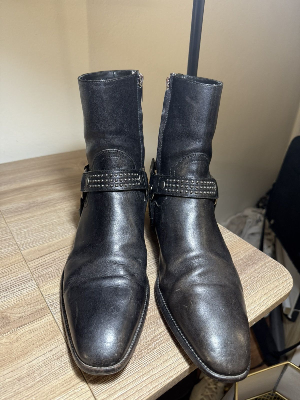 Pre-owned Saint Laurent Black  Wyatt Harness Stud Boots