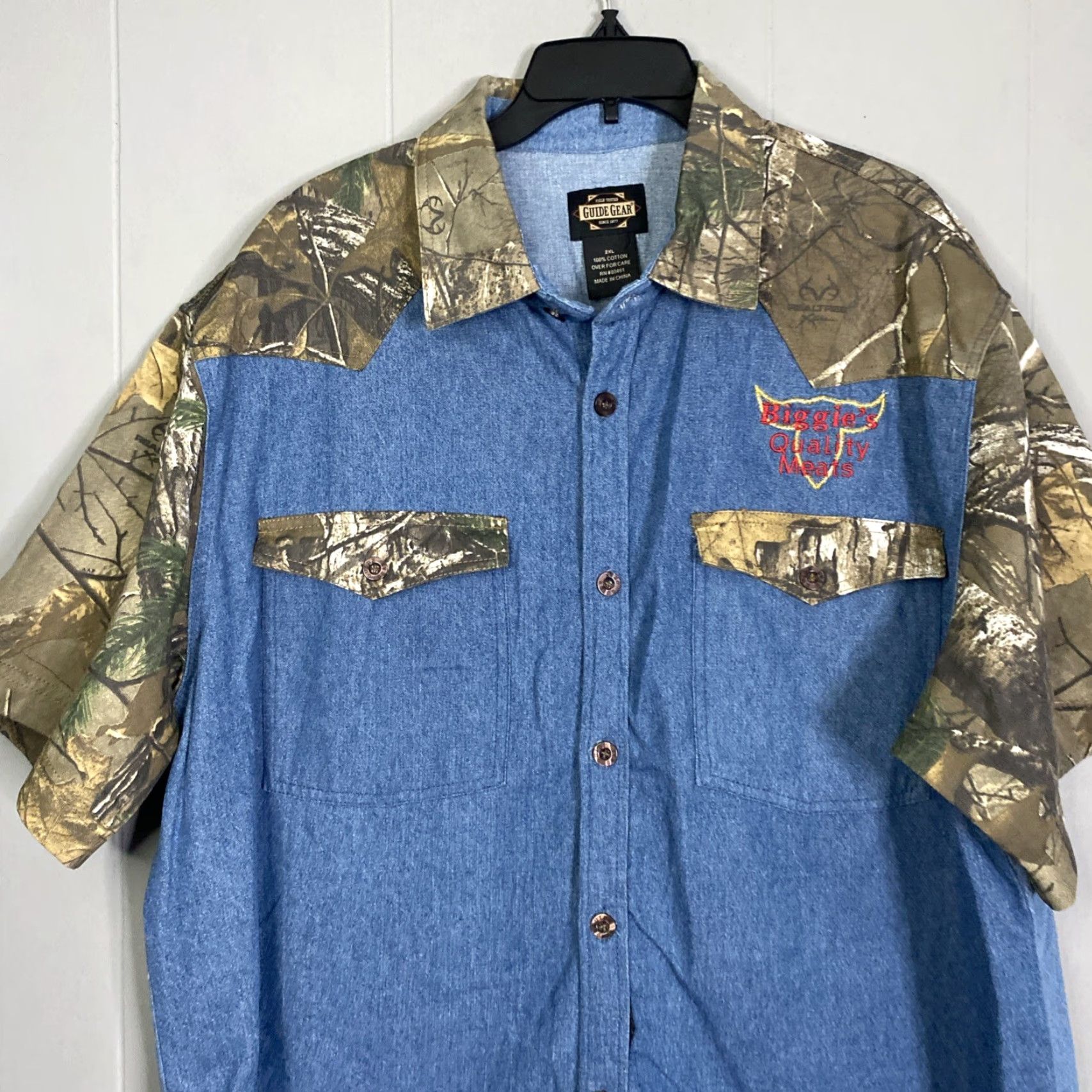 Denime Guide Gear Shirt Mens Button-Up Camo Denim 2XL Casual Short Sleeve Embroidered Multicolor XXL 28x33 Size US XXL / EU 58 / 5 - 7 Thumbnail