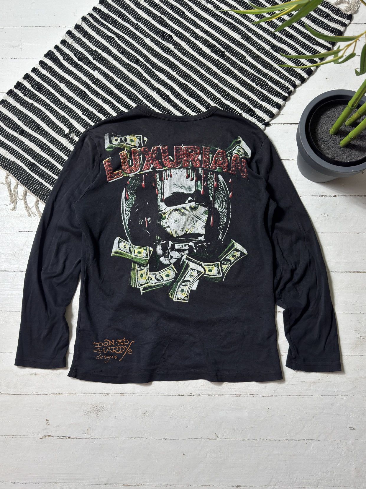 Ed Hardy VINTAGE ED HARDY 2000s SKULL MONEY LUXURY LONG SLEEVE Size US L / EU 52-54 / 3 - 2 Thumbnail