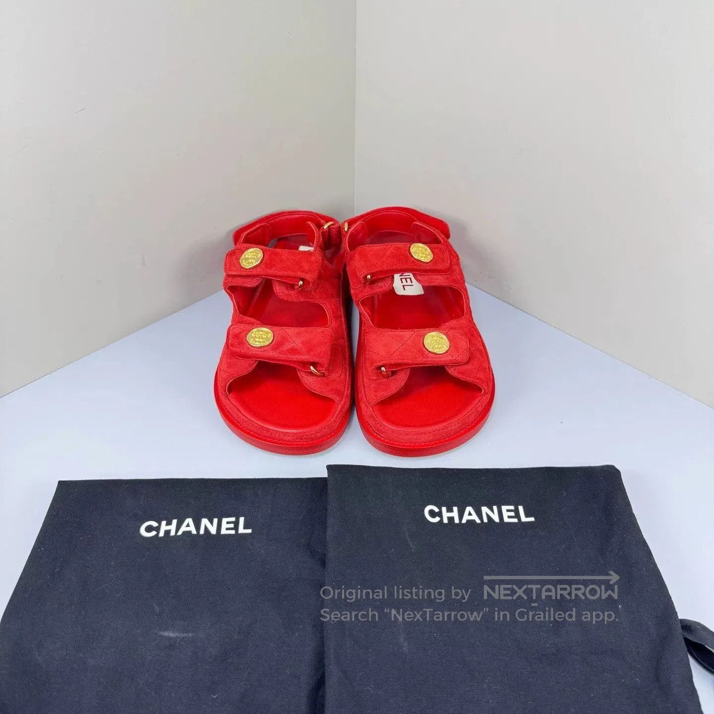 Chanel Chanel Red Coin Velcro Sandals. Size US 7 / IT 37 - 1 Thumbnail