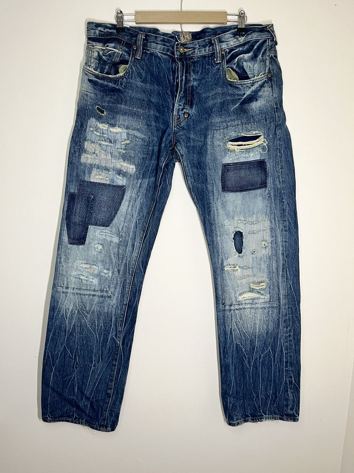 image of Crazy Vintage Y2K Patchwork/repair Prps Denim Jeans, Men's (Size 38)