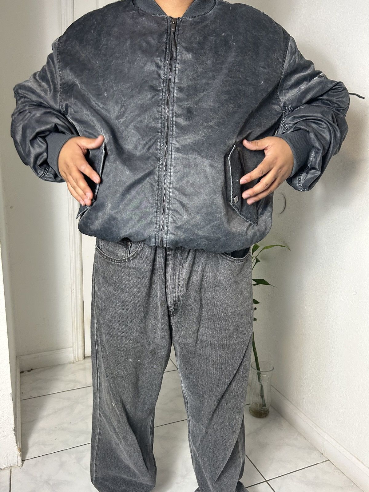 Bershka Grey Bershka Gothic Vintage Bomber Jacket Size US L / EU 52-54 / 3 - 1 Thumbnail