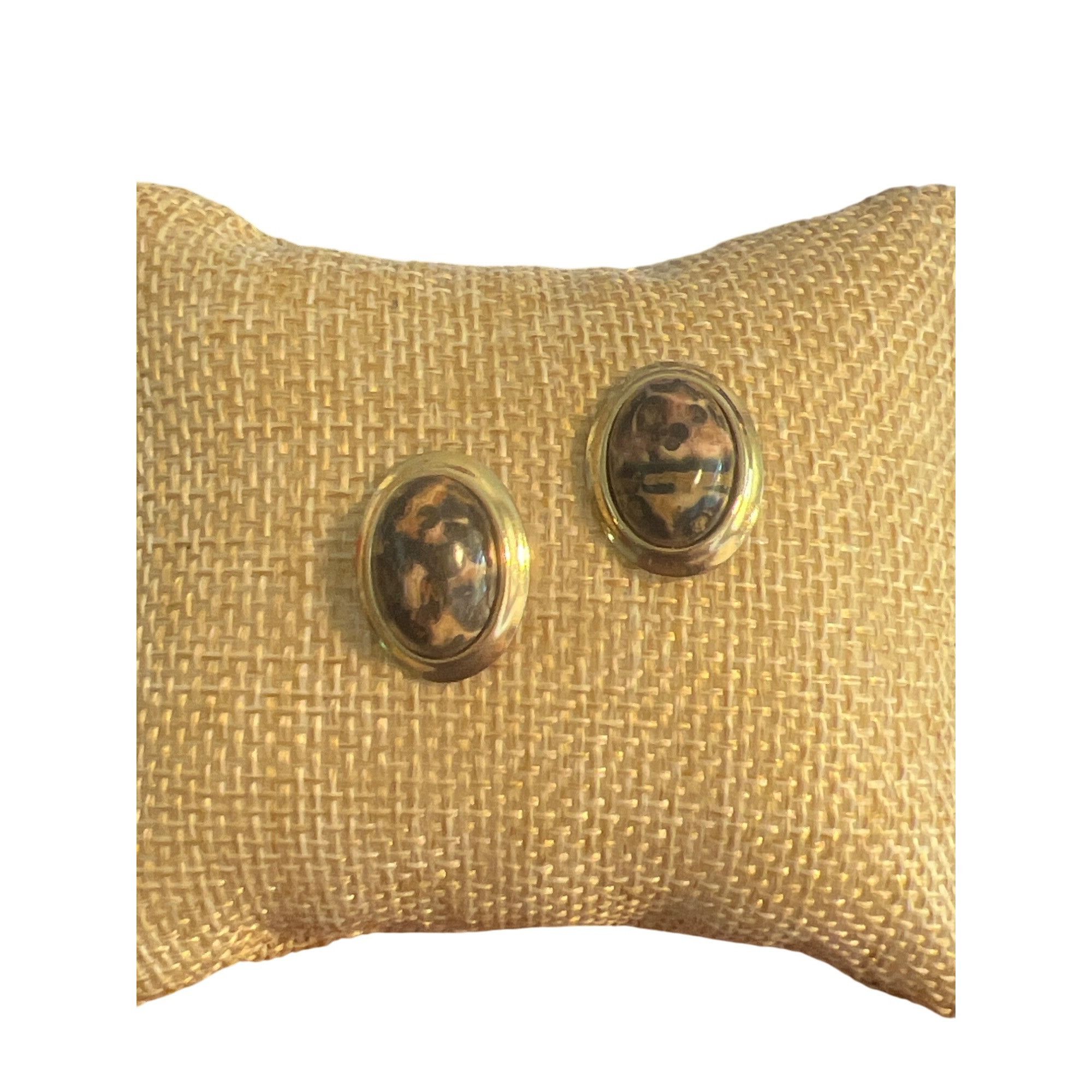 Other Vintage Gold Tone Leopard Jasper Stud Earrings Cabochon Dome Size ONE SIZE - 1 Thumbnail