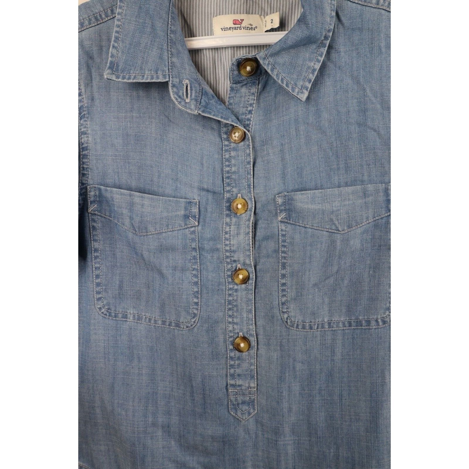 Vineyard Vines Vineyard Vines Womens Utility Chambray Denim Shirt Dress Size XS / US 0-2 / IT 36-38 - 4 Thumbnail