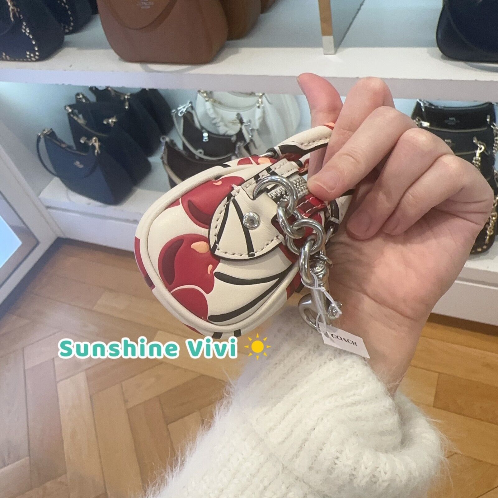 Coach NWT Coach Mini Rowan Bag Charm Chalk Red Cherry CZ082 Size ONE SIZE - 3 Thumbnail