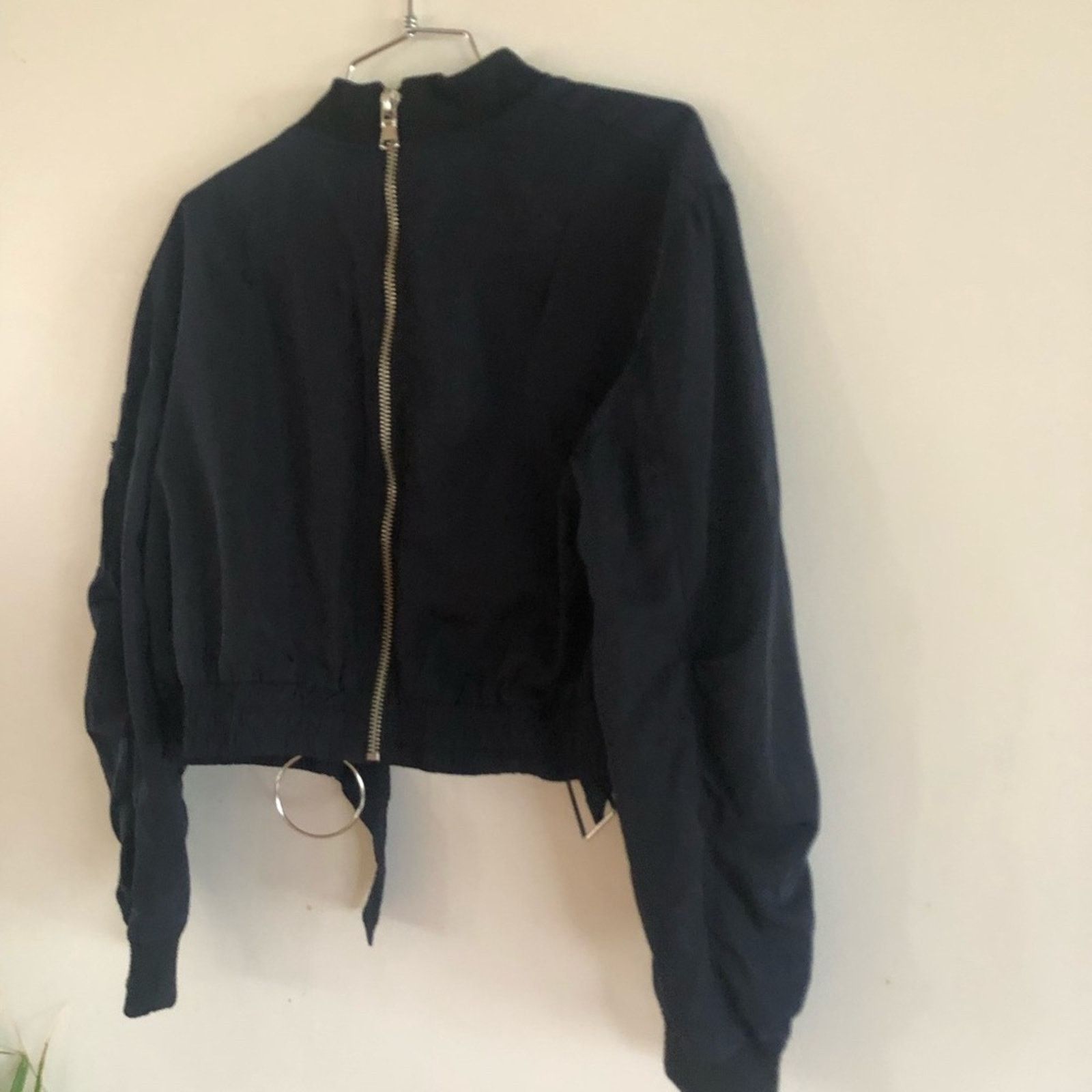 NBDN Nobrandedon Black crop bomber jacket. With back zip design and orange Size S / US 4 / IT 40 - 4 Thumbnail