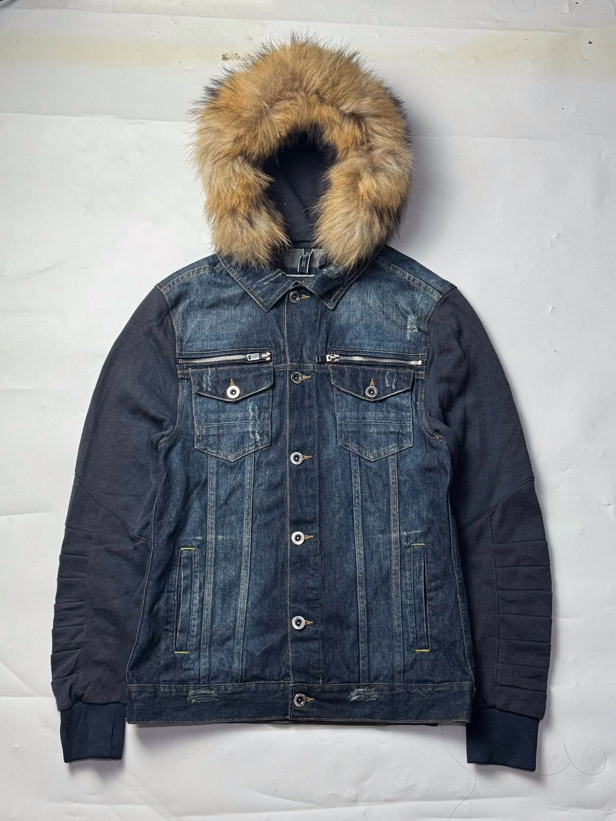 If Six Was Nine × Japanese Brand × Le Grande Bleu (L.G.B.) Fur Denim Hybrid Hoodie Zaraman Size US M / EU 48-50 / 2 - 1 Thumbnail