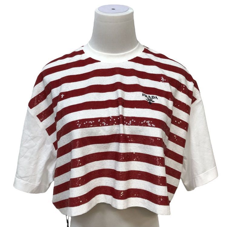 Prada Prada Sequin Striped Crop Top Size S Size S / US 4 / IT 40 - 1 Thumbnail