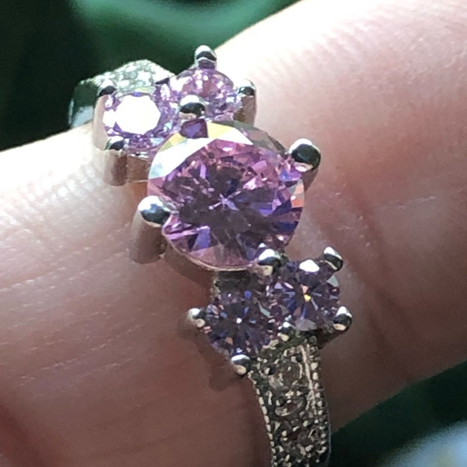 Jewelry Pink cubic zirconia 925 sterling silver band ring Size ONE SIZE - 1 Thumbnail