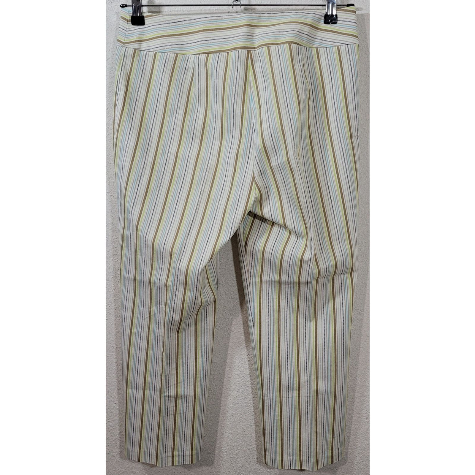 Other I.E. Tan Lime Green Striped Flat Front Cropped Pants 10 Soft Size 32" / US 10 / IT 46 - 2 Thumbnail